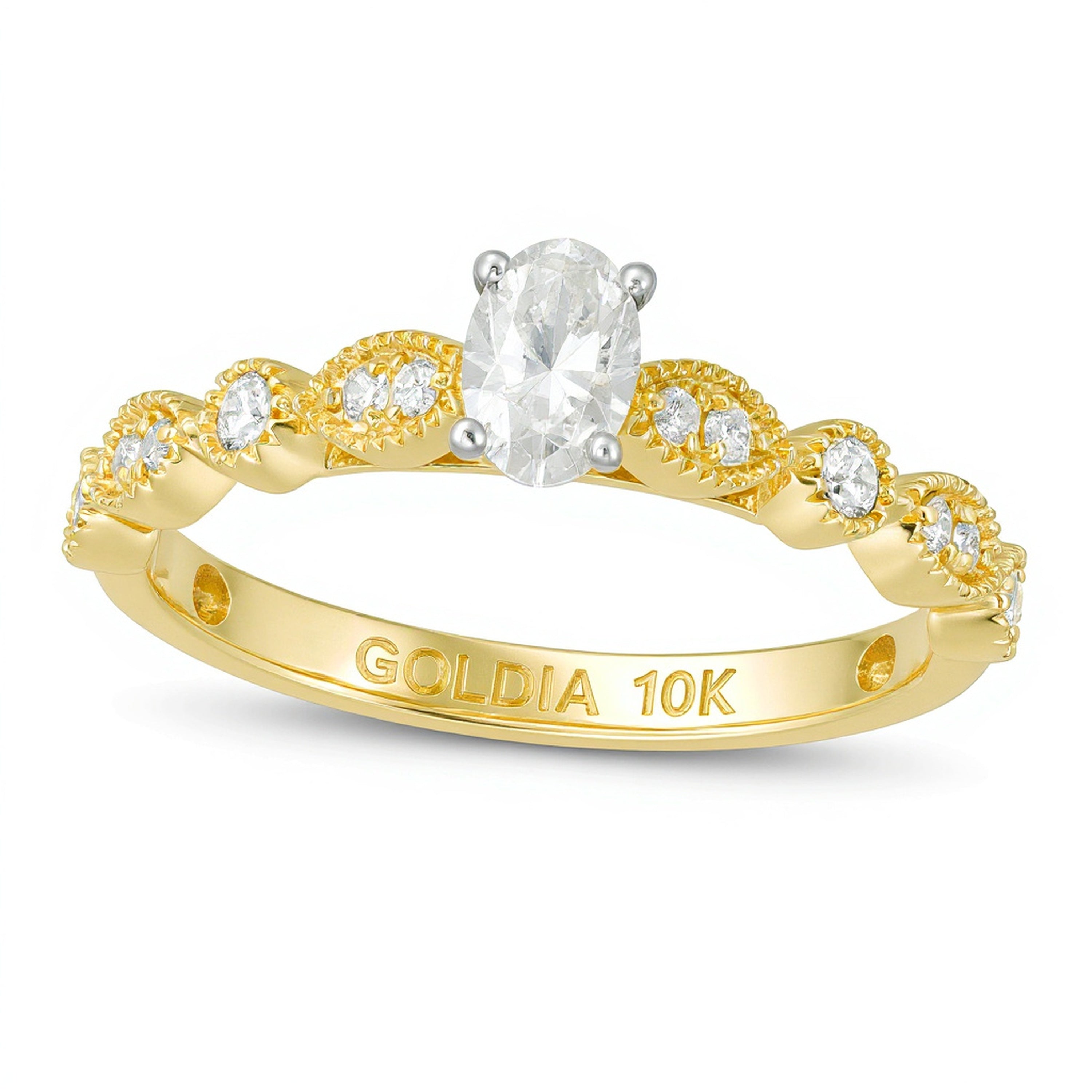 Verlobungsring im Vintage-Stil mit Diamanten in Oval, rund und Marquise, 0.5 ct. Gesamtgewicht, in 10K Gelbgold