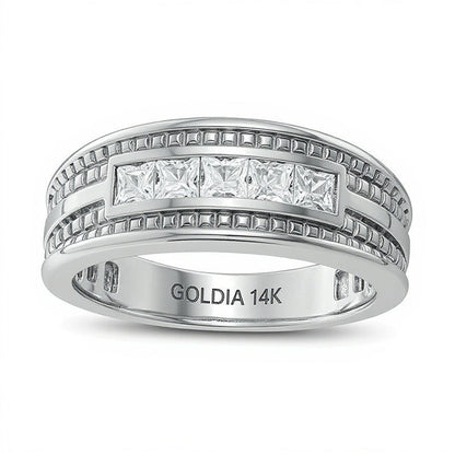 1.0 ct. Gesamtgewicht Diamant-Ehering im Princess-Schliff Fünfstein in 14K Weißgold mit schwarzem Rhodium
