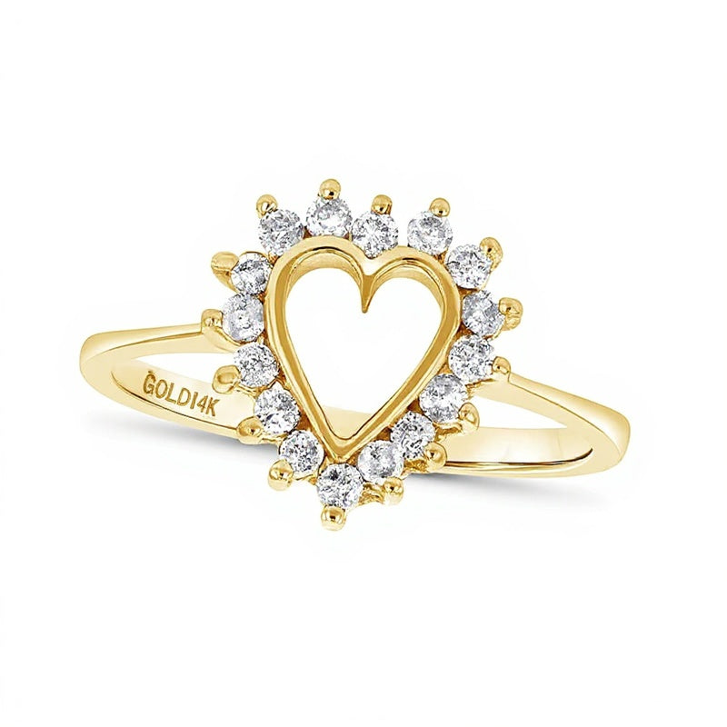 0.25 ct. Gesamtgewicht Diamant-Freundschaftsring mit Herz-Kontur und Sunburst-Halo in 14K Gelbgold