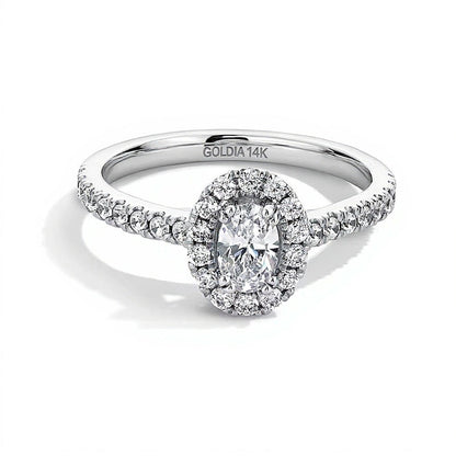 1.0 CT. Gesamtgewicht Verlobungsring mit Halo und ovalem Labordiamant in 14K Weißgold (F/SI2)