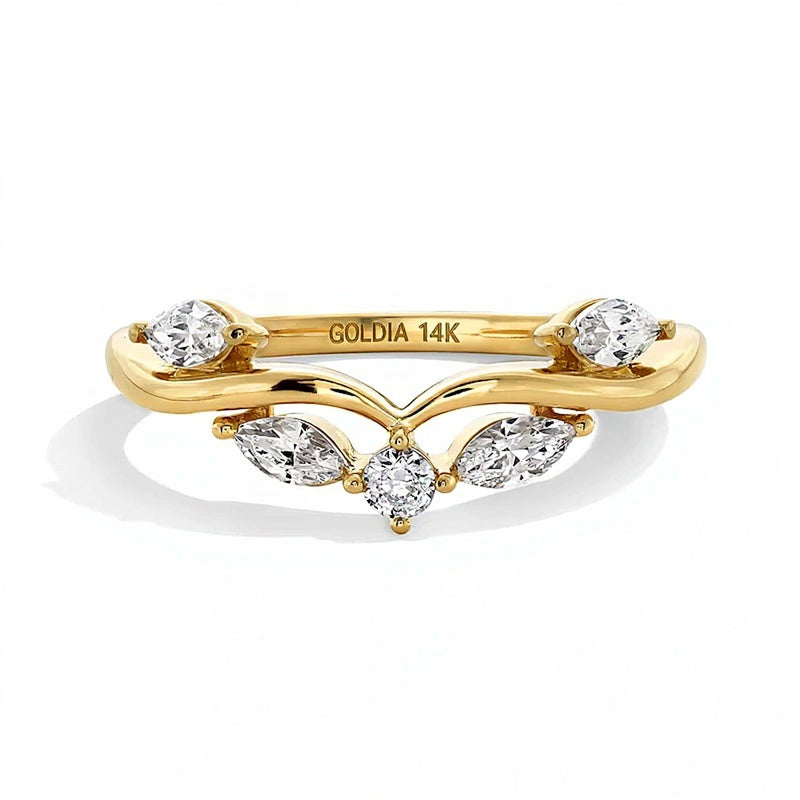 0.38 ct. Gesamtgewicht Marquise und rund Labordiamant Blattranken-Konturring in 14K Gelbgold (F/VS2)