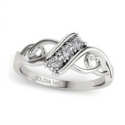 0.1 ct. Gesamtgewicht Diamant Dreistein Bypass-Ring mit Herzen in 14K Weißgold