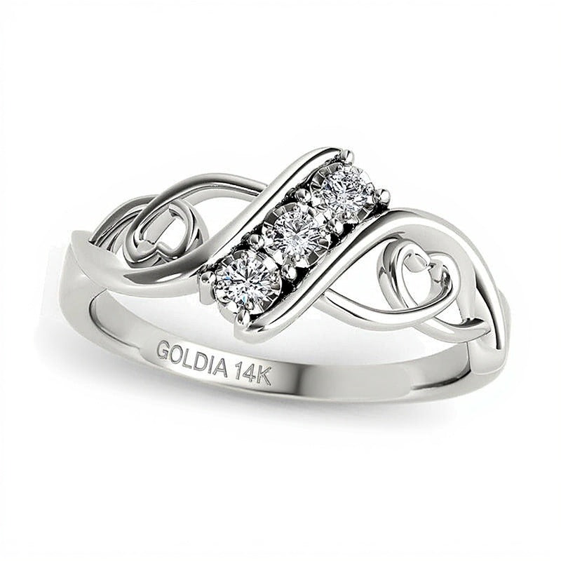 0.1 ct. Gesamtgewicht Diamant Dreistein Bypass-Ring mit Herzen in 14K Weißgold