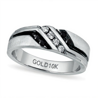 0.2 CT. Gesamtgewicht Ehering mit schwarzen und weißen Diamanten im Slant-Design in 10K Weißgold