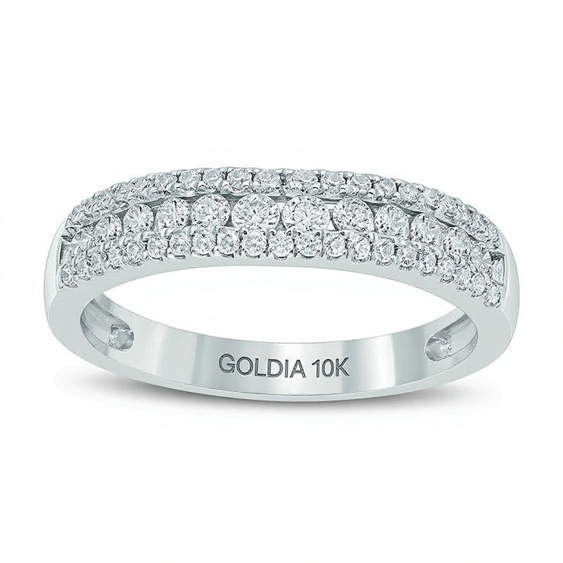 0.5 ct. Gesamtgewicht Diamant Ehering dreireihig konturiert in 10K Weißgold