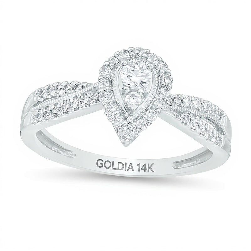 0.33 ct. Gesamtgewicht Diamant Halo-Verlobungsring im Vintage-Stil in 14K Weißgold