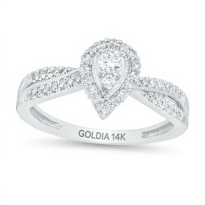 0.33 ct. Gesamtgewicht Diamant Halo-Verlobungsring im Vintage-Stil in 14K Weißgold
