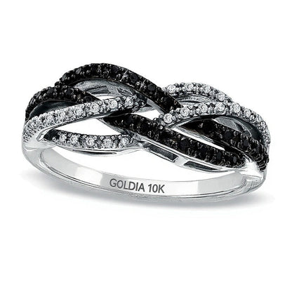 0,25 ct. Gesamtgewicht schwarzer und weißer Diamant Ring mit geflochtenem Twist-Design in 10K Weißgold