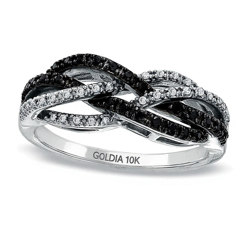 0,25 ct. Gesamtgewicht schwarzer und weißer Diamant Ring mit geflochtenem Twist-Design in 10K Weißgold