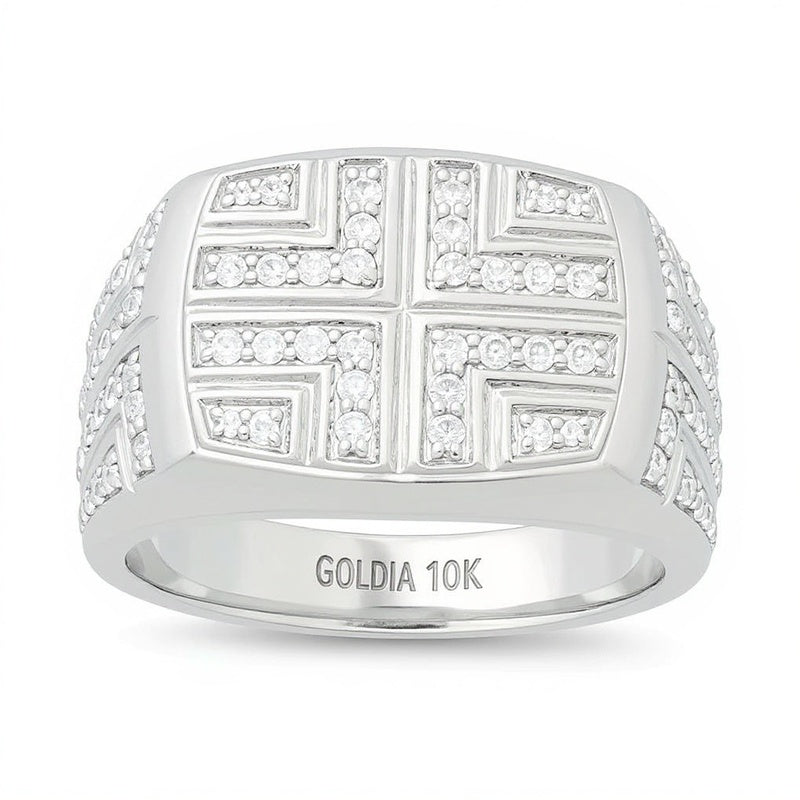 0,88 ct. Gesamtgewicht Diamant Bold Cross Signet Ring in 10K Weißgold