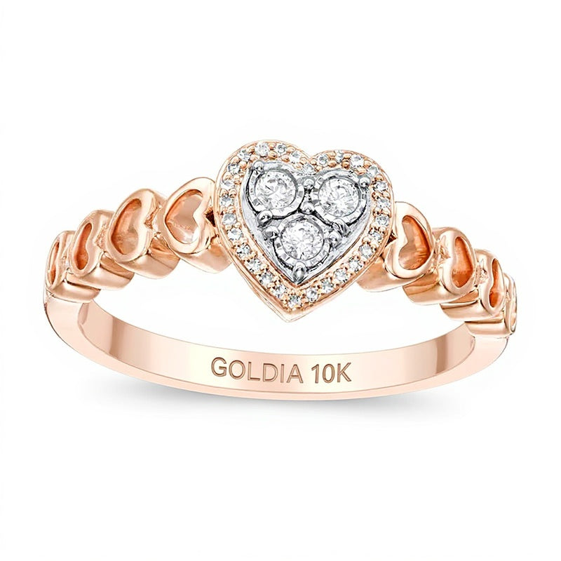 Freundschaftsring für Damen mit Diamanten und Saphir, Herz- und Rundschliff, 0.13 ct. Gesamtgewicht, in 10K Roségold