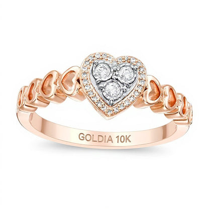 Freundschaftsring für Damen mit Diamanten und Saphir, Herz- und Rundschliff, 0.13 ct. Gesamtgewicht, in 10K Roségold
