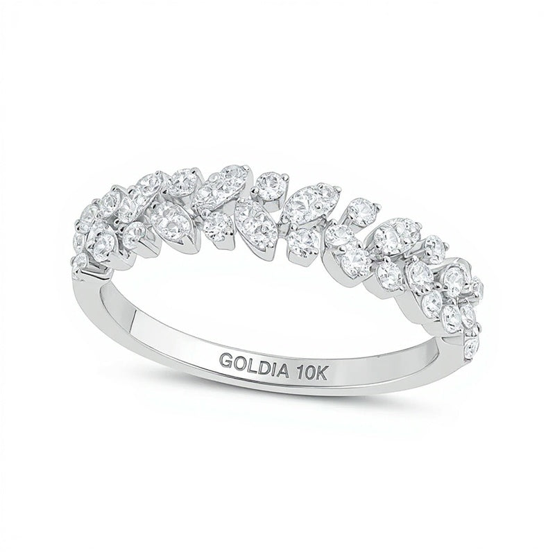 0.5 ct. Gesamtgewicht Diamant Memoire-Ring mit Blattranken-Design in 10K Weißgold