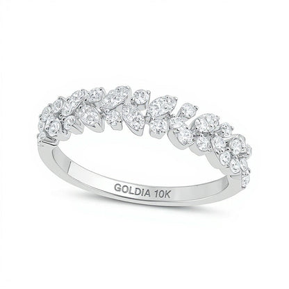 0.5 ct. Gesamtgewicht Diamant Memoire-Ring mit Blattranken-Design in 10K Weißgold