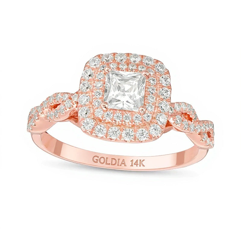 1.0 CT. TW Halo-Verlobungsring mit Diamanten im Princess- und Rundschliff in 14K Roségold