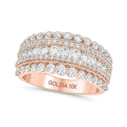 1.5 CT. Gesamtgewicht Diamant mehrreihiger Ring im Vintage-Stil mit Wellenrand in 10K Roségold
