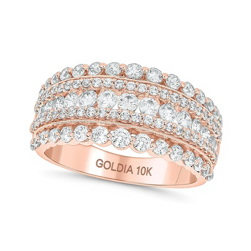 1.5 CT. Gesamtgewicht Diamant mehrreihiger Ring im Vintage-Stil mit Wellenrand in 10K Roségold
