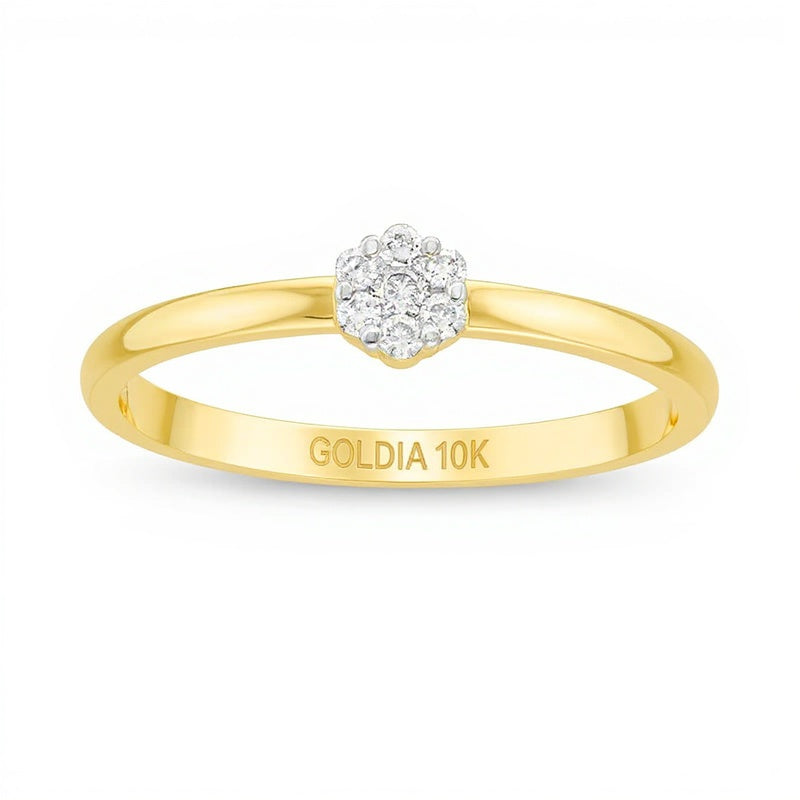 0,07 ct. Gesamtgewicht Komposit-Diamant Freundschaftsring mit kleiner Blüte in 10K Gelbgold