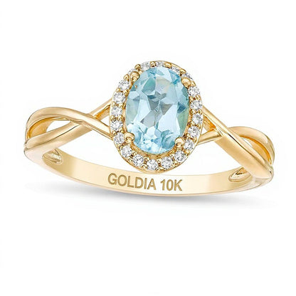 Fashion-Ring mit ovalem Swiss Blue Topaz und 0,07 ct. Gesamtgewicht Diamanten in 10K Gelbgold
