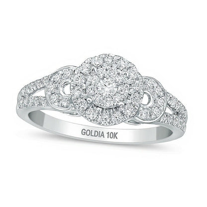0.5 ct. Gesamtgewicht Diamant Verlobungsring mit Doppel-Halo und geteilter Schiene in 10K Weißgold