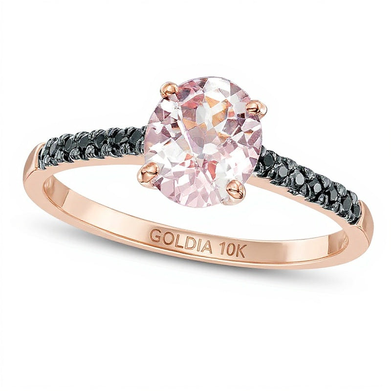 Fashion-Ring mit ovalem Morganit und schwarzen Diamant-Akzenten in 10K Roségold