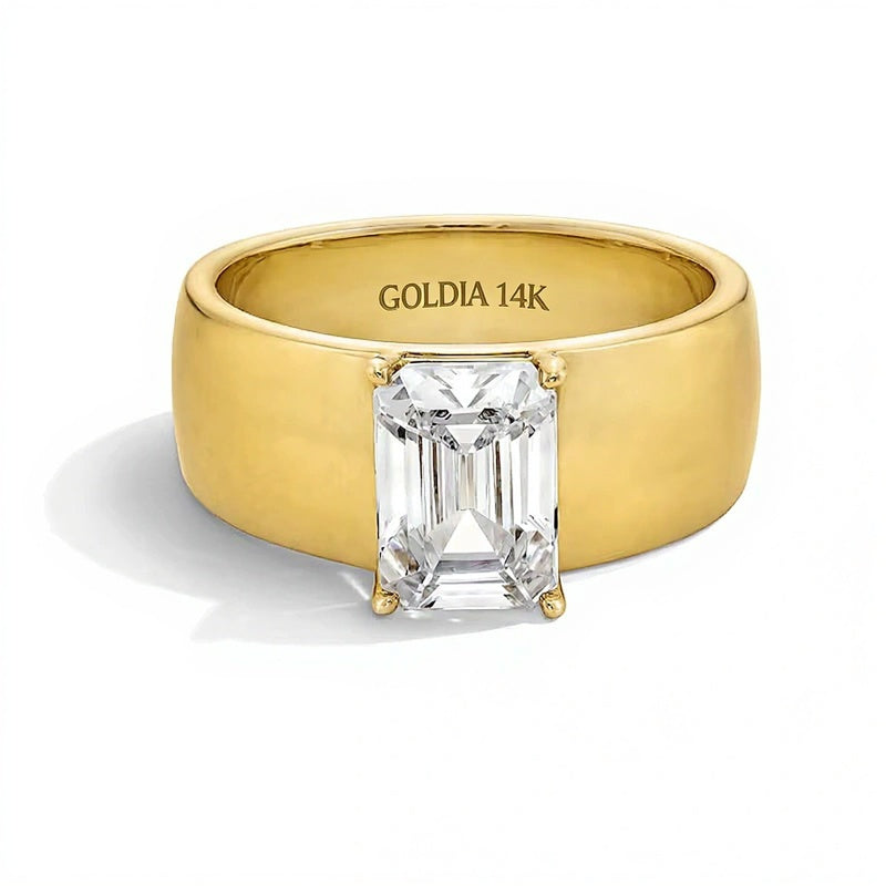 2.0 ct. Solitär-Verlobungsring mit Labordiamant im Smaragdschliff in 14K Gelbgold (F/VS2)
