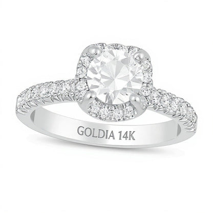 1.38 ct. Gesamtgewicht Diamant Verlobungsring mit Halo im Kissenschliff in 14K Weißgold