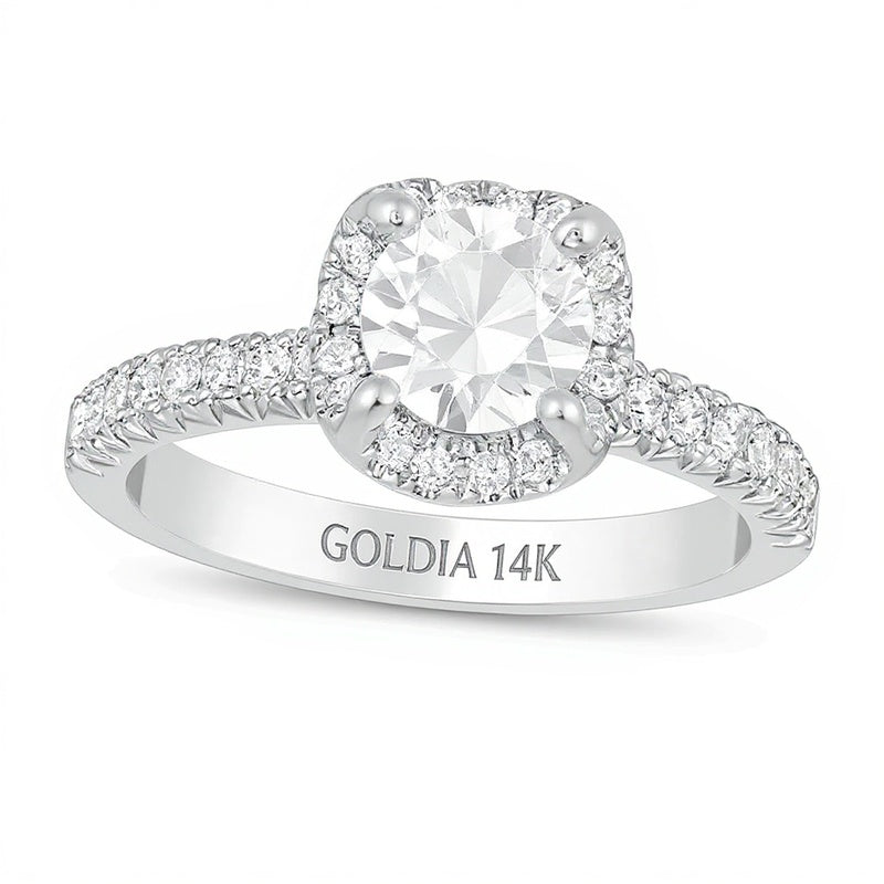 1.38 ct. Gesamtgewicht Diamant Verlobungsring mit Halo im Kissenschliff in 14K Weißgold