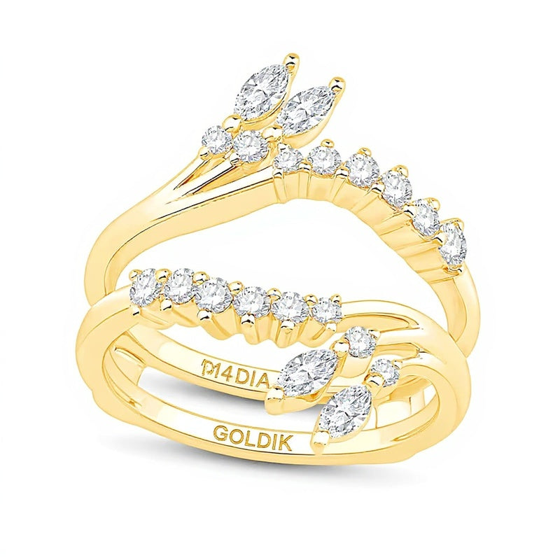 0.63 ct. Gesamtgewicht Solitär-Enhancer mit Labordiamanten in Marquise und rund aus 14K Gelbgold (F/VS2)