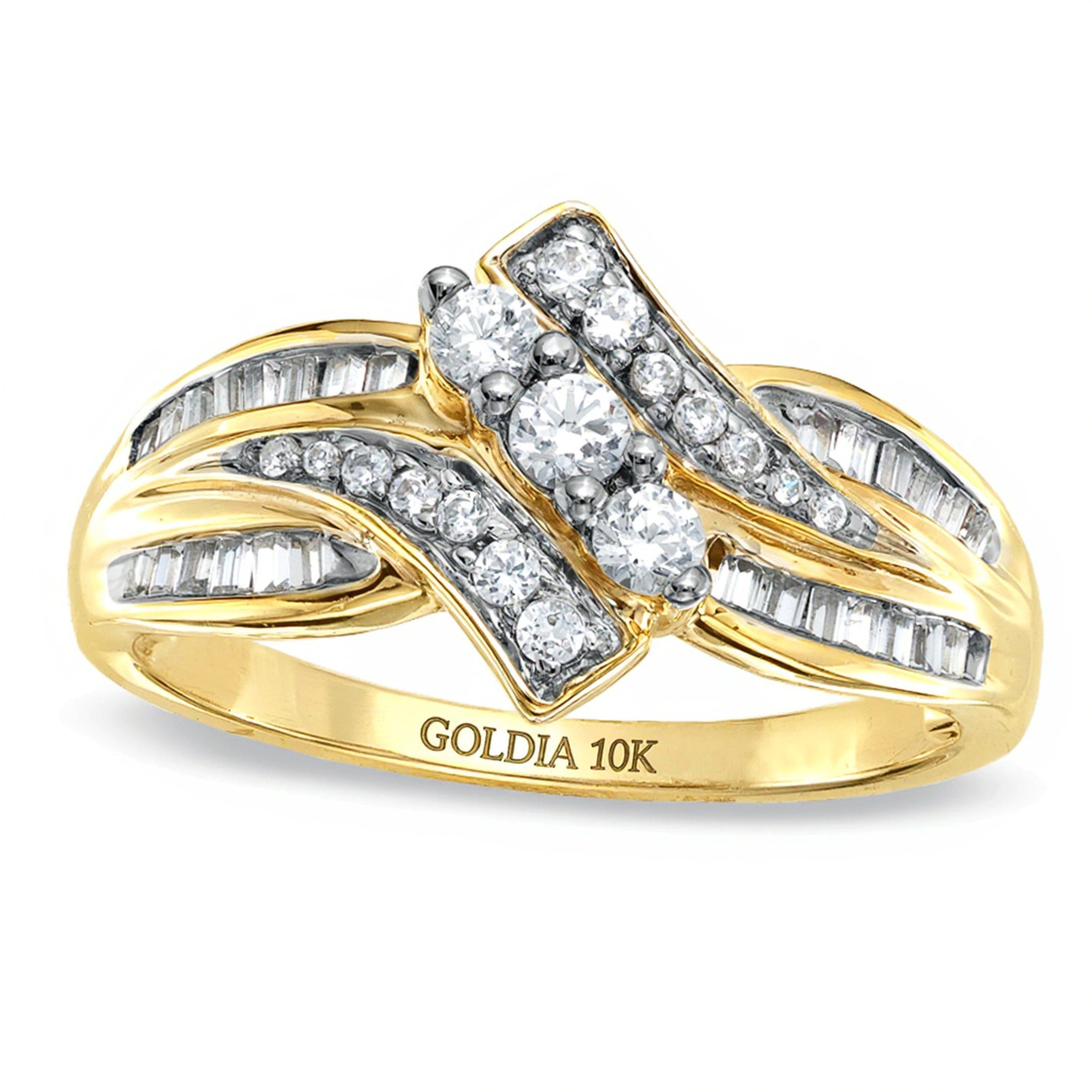0.5 CT. Gesamtgewicht Diamant Dreistein-Ring aus 10K Gelbgold