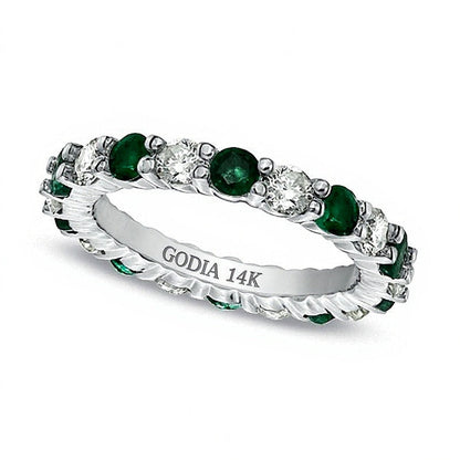 Memoire-Ring mit Smaragd und Diamant 1.0 ct. Gesamtgewicht in 14K Weißgold