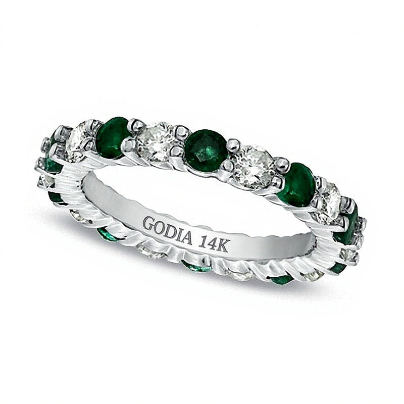 Memoire-Ring mit Smaragd und Diamant 1.0 ct. Gesamtgewicht in 14K Weißgold