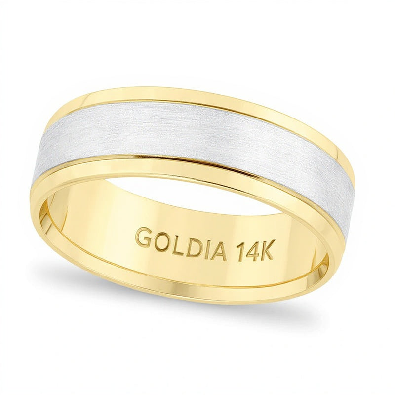 7,0mm Ehering mit Komfortschliff und gebürstetem Zentrum in 14K Gold zweifarbig