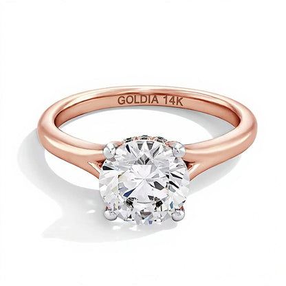2.0 ct. Gesamtgewicht Labordiamant Solitär Verlobungsring mit verstecktem Halo in 14K Roségold (F/VS2)