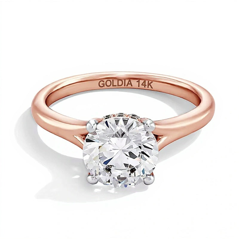 2.0 ct. Gesamtgewicht Labordiamant Solitär Verlobungsring mit verstecktem Halo in 14K Roségold (F/VS2)