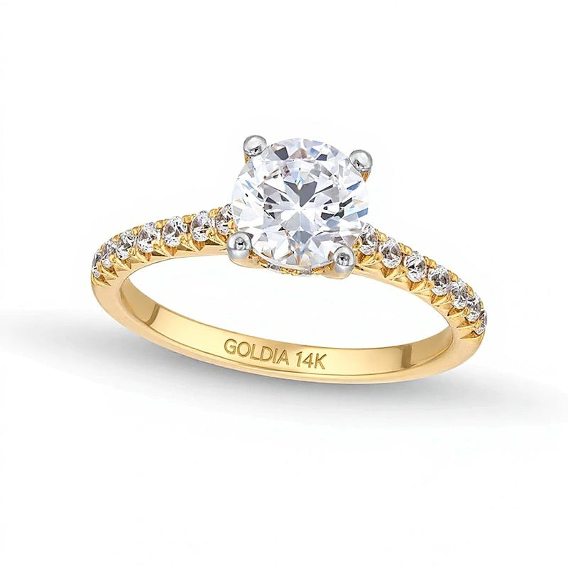 1,88 ct. Gesamtgewicht Labordiamant Solitär mit seitlichem Besatz in 14K Gelbgold (F/VS2)