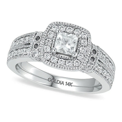 1.0 CT. Gesamtgewicht Diamant-Verlobungsring im Princess-Schliff mit Halo in 14K Weißgold