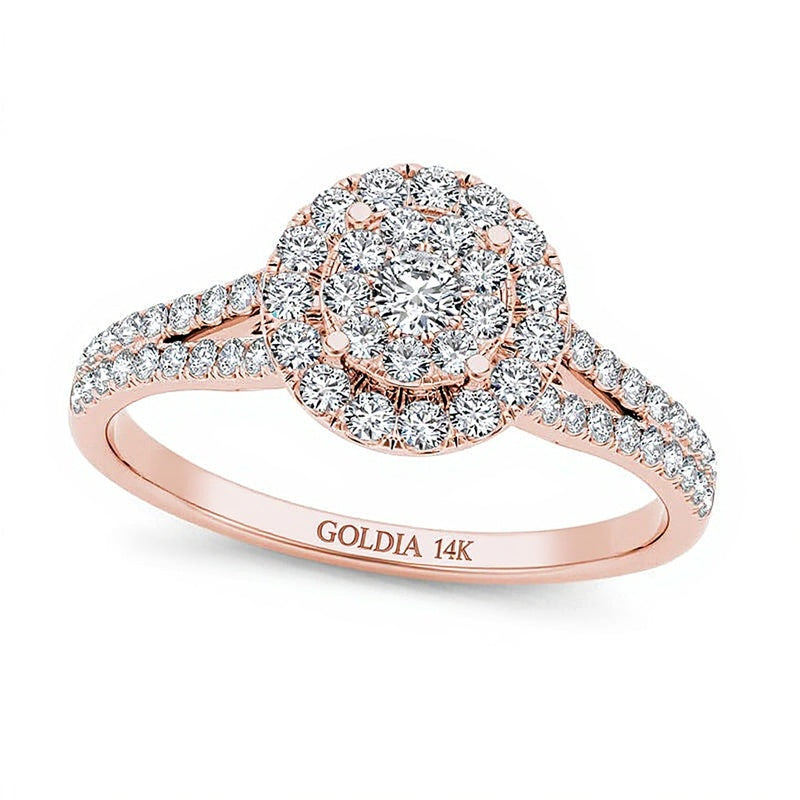 0.5 ct. Gesamtgewicht Komposit-Diamant Halo-Verlobungsring in 14K Roségold