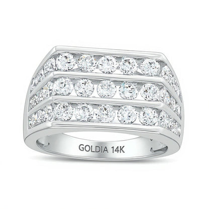 2.5 CT. TW Labordiamant Ring dreireihig in 14K Weißgold (F/SI2)