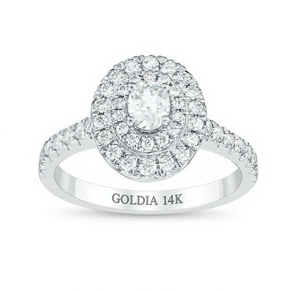1.0 CT. TW Verlobungsring mit ovalen und runden Diamanten und Doppel-Halo in 14K Weißgold