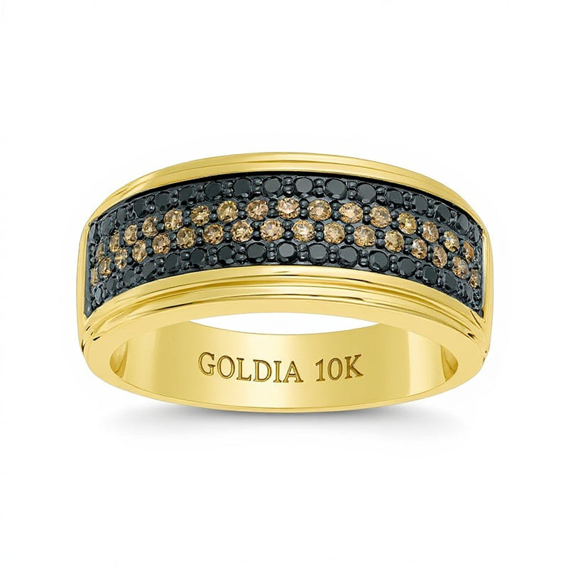 0,75 ct. Gesamtgewicht Ring mit behandelten schwarzen und braunen Diamanten, vierreihig, in 10K Gelbgold
