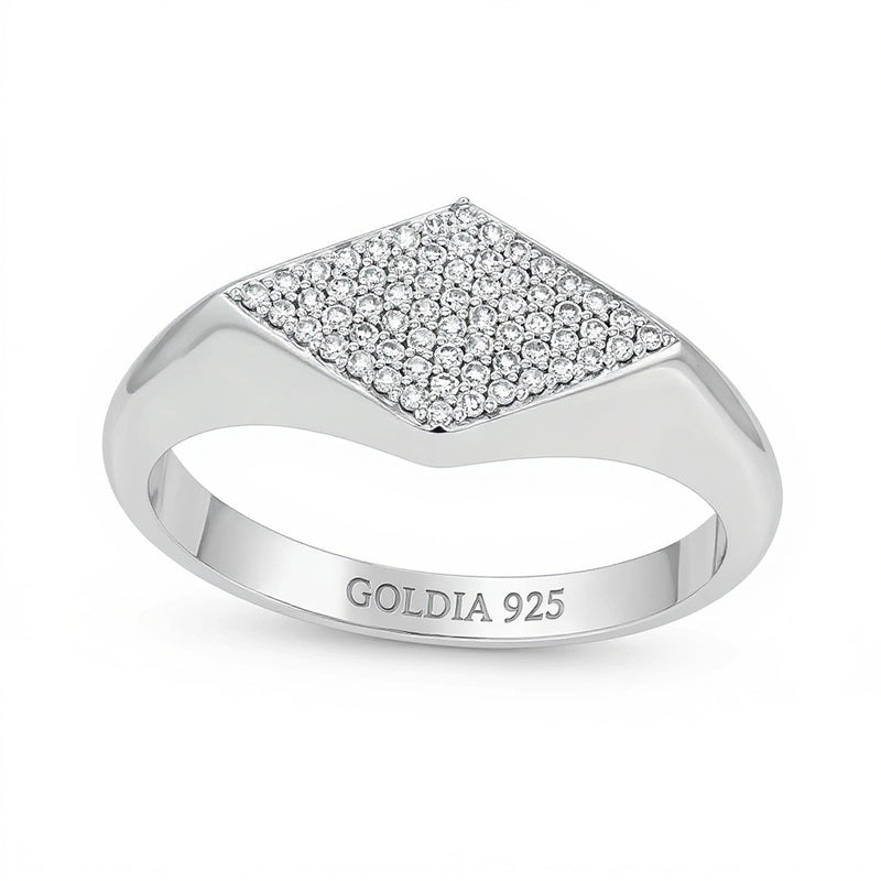0.2 ct. Gesamtgewicht Diamant Rhombus-Siegelring aus Sterlingsilber