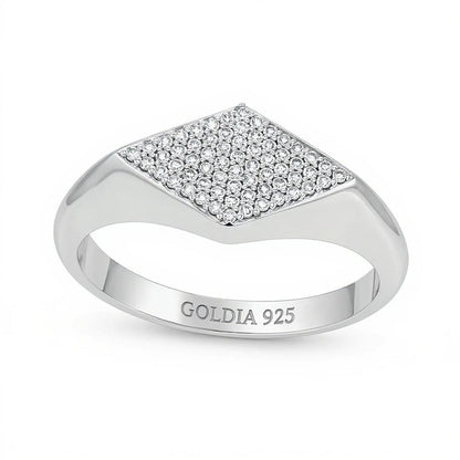 0.2 ct. Gesamtgewicht Diamant Rhombus-Siegelring aus Sterlingsilber