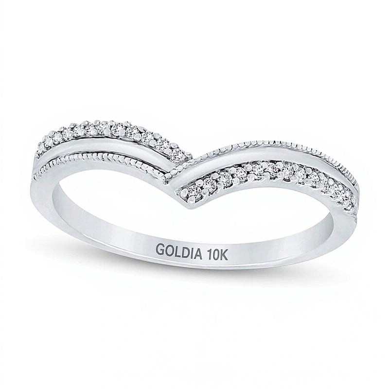 0.1 CT. Gesamtgewicht Diamant Ring im Vintage-Stil mit Chevron-Design in 10K Weißgold