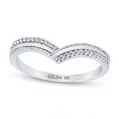 0.1 CT. Gesamtgewicht Diamant Ring im Vintage-Stil mit Chevron-Design in 10K Weißgold