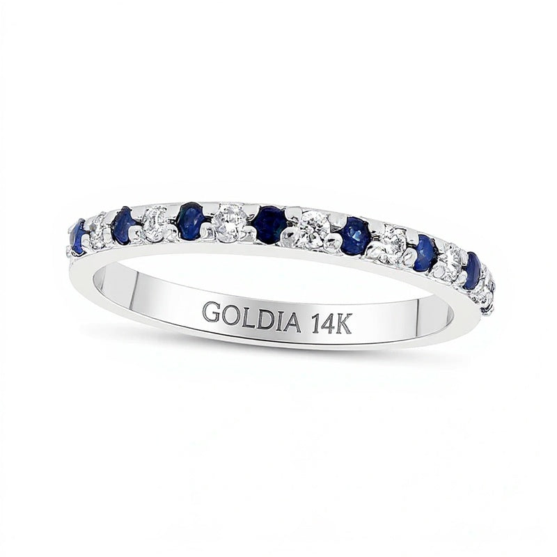 Blauer Saphir und Diamant 0,17 ct. Gesamtgewicht Ring im Wechsel-Design aus 14K Weißgold