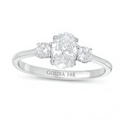 1.0 CT. TW Dreistein-Verlobungsring mit Diamanten in Oval und rund in 14K Weißgold