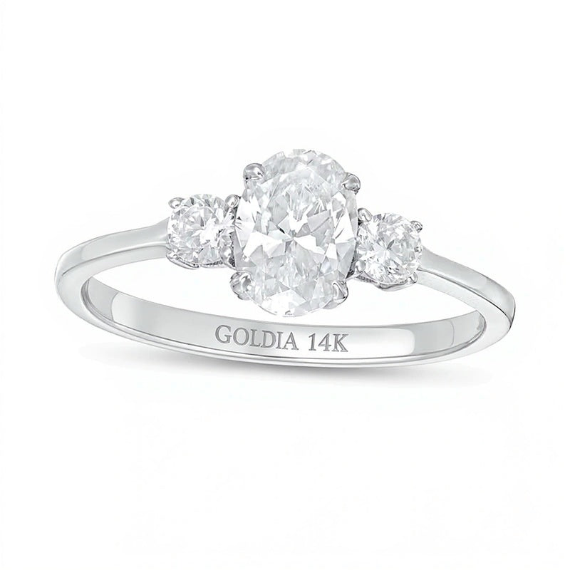 1.0 CT. TW Dreistein-Verlobungsring mit Diamanten in Oval und rund in 14K Weißgold