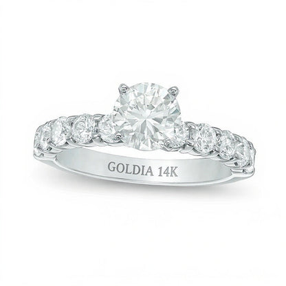 Solitär-Verlobungsring mit seitlichem Besatz und runden Diamanten, 2.0 ct. Gesamtgewicht, in 14K Weißgold