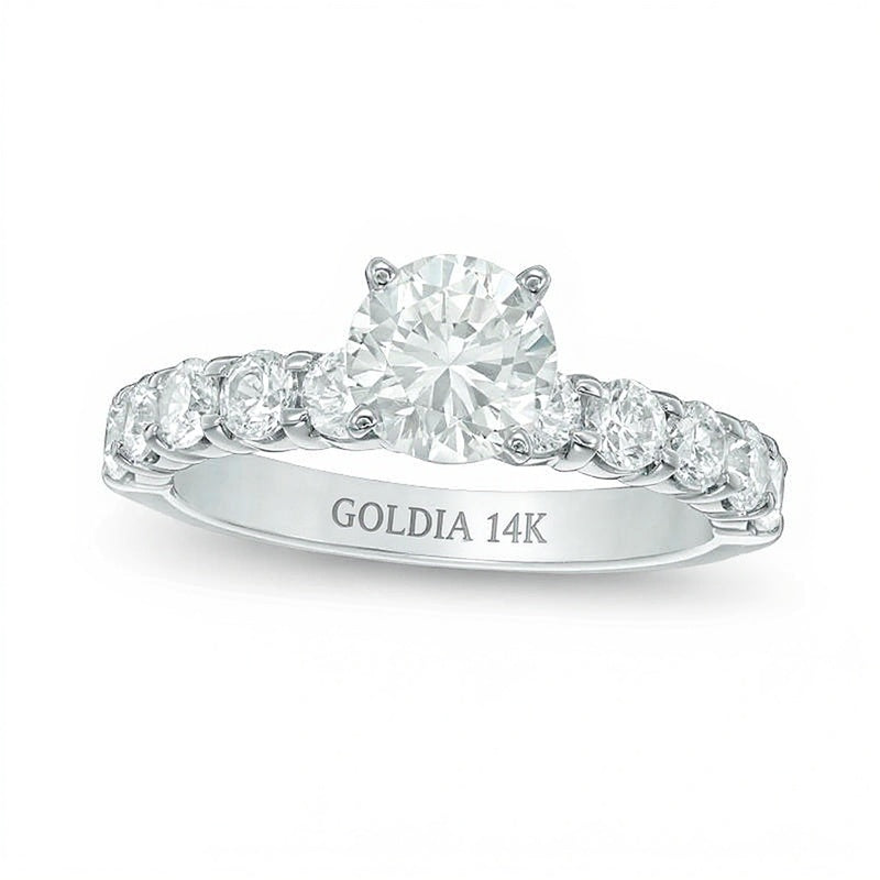Solitär-Verlobungsring mit seitlichem Besatz und runden Diamanten, 2.0 ct. Gesamtgewicht, in 14K Weißgold